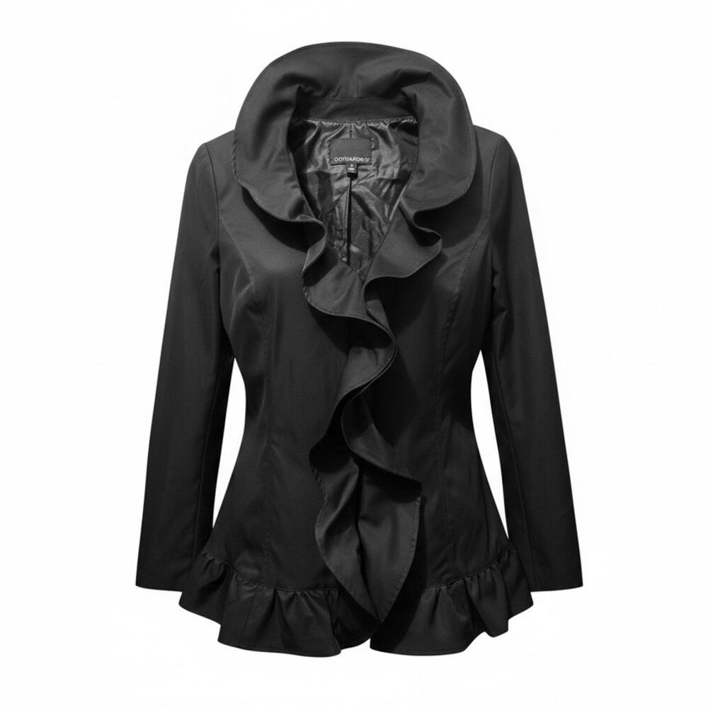 Cynthia Rowley Black Ruffle Hem Jacket M ✨ Flirty Peplum Romantic